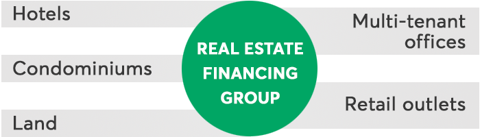 Real Estate Financing Group -Hotels -Multi-tenant offices -Condominiums -Land -Retail outlets
