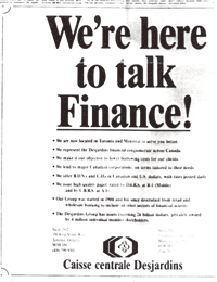 Publicité parue dans le Globe and Mail du 20 mai 1986